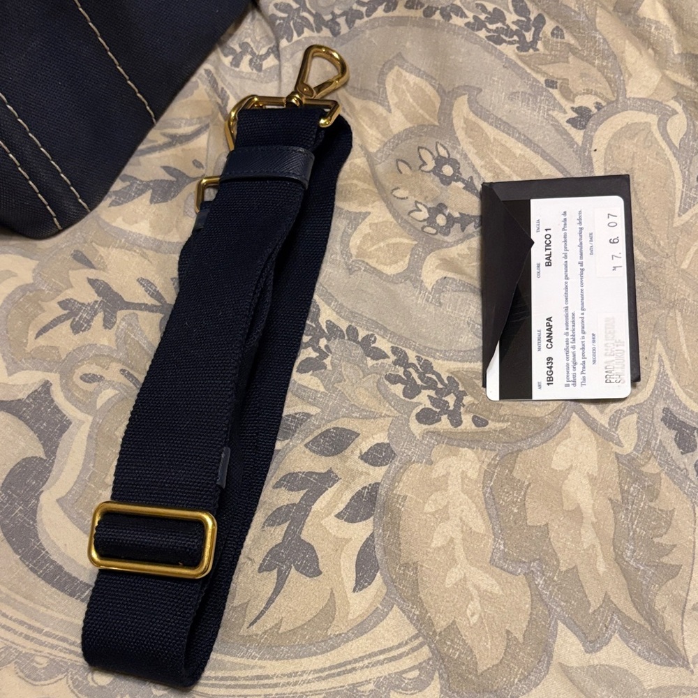 Prada Dark Canapa Tote Blue Canvas Handbag- Crossbody - Picture 4 of 4
